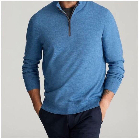 Untuckit Mens Quarter Zip Merino Wool Super Soft Dad Sweater Blue Size Medium - Picture 1 of 10